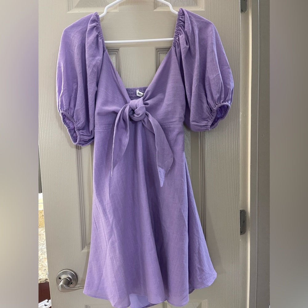 Purple puff sleeve dress from red dress boutique